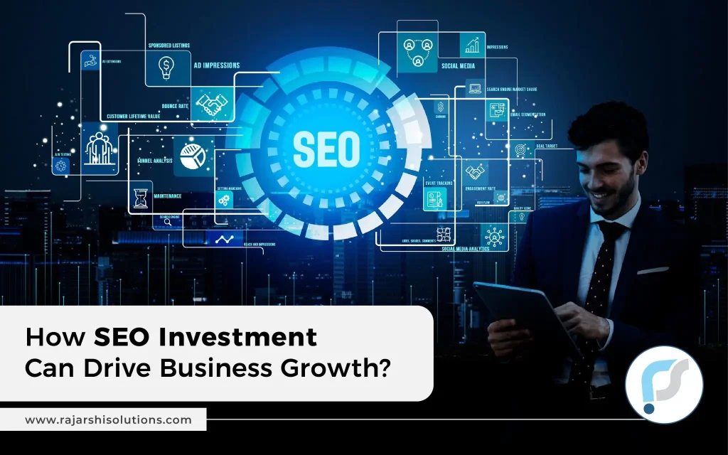 A man analyzing SEO investment benefits infographic